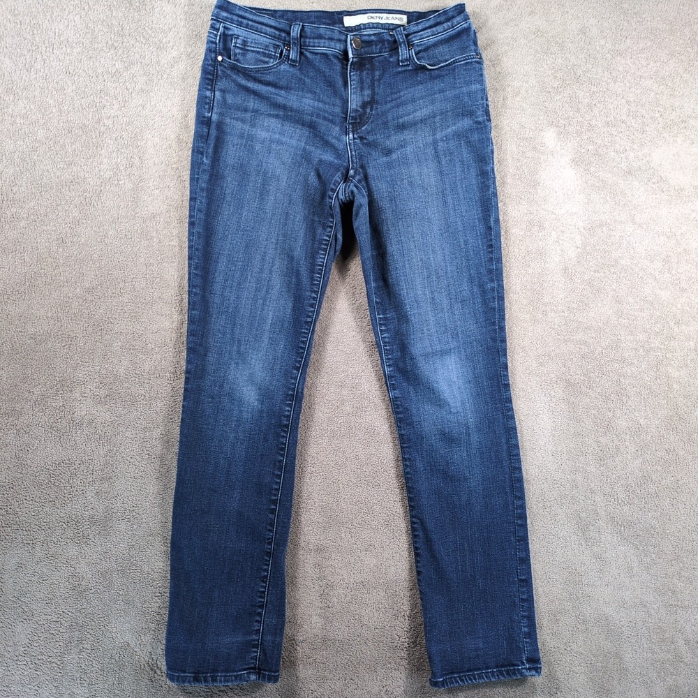 DKNY Jeans Womens 4X30 Blue Denim Stretch Medium Wash Straight Leg Low Rise